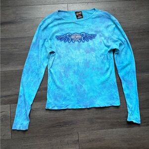 Harley-Davidson Blue Tie Dye Long Sleeve Shirt Meredith, New Hampshire Size L